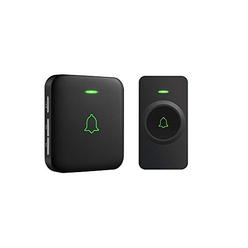 Sonnette sans Fil AVANTEK Mini Sonnette de Porte 300M Étanche Kit de Carillon Electronique avec Un Récepteur Enfichable, 52 Mélodies au 5 Niveaux Volumes pour Maison, Bureau, Hôtel, etc (Noir)