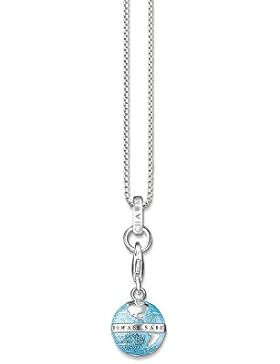 THOMAS SABO Damen Kette mit Welt-Anhänger 925er Sterlingsilber, Türkis Emailliert SET0344-007-1