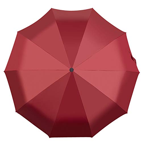 Ombrello Teimose Antivento 10 costole Ombrelli pieghevoli automatici compatti con rivestimento in teflon e impugnatura antiscivolo per uomo e donna (RED)
