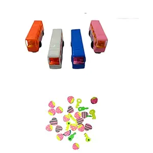 IMTION 2 in 1 ( 11 Pcs Cartoon Eraser + 2 Pcs Mini Bus car Toys Multi Color) for Kids