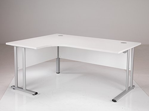 1600x1200 mm Radial Left Hand Desk with 2 Grommets Colour: White