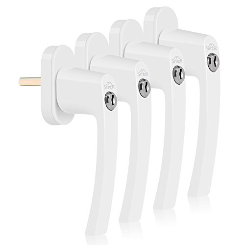 SIMBR Lot de 4 Poignées de Fenêtre en Aluminium Blanc, Poignées de Sécurité Fenêtre Verrouillables en Longueur de La Tige 35 MM