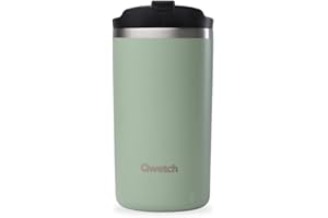 QWETCH - Travel Mug Isotherme - Vert Tilleul 350ml - Thermo Café & Thé en Inox - 6h Chaud et 12h Froid - Étanche, Mug de voyage