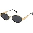 HUVORA Retro Oval Sunglasses For Women Men Trendy UV400 Protection Goggles | Vintage Alloy Sunglasses for Women Men Stylish | Designer Goggles | Zipper Case