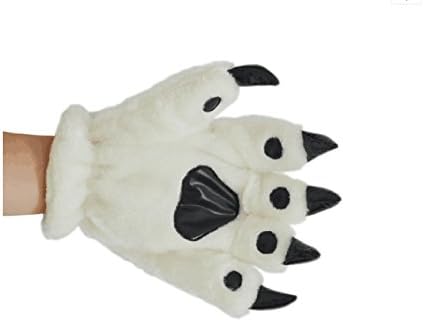 Animal Paw Claw Hand Gloves, Cute, Adorable, Unisex, Warm Plush Fancy Party Kigurumi Pet Panda Bear Cat Cartoon Gloves for Women Men (white)
