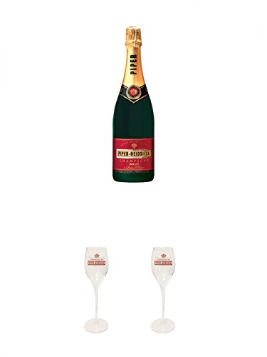 Piper-Heidsieck Brut Champagner 0,75 Liter + 2 Stück Piper-Heidsieck Glas mit Schriftzug und Eichstrich