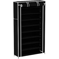 SONGMICS Porte-chaussures à 10 Niveaux avec Housse anti Poussière, Étagère à Chaussures, Armoire à Chaussures pour 40 Paires de chaussures, 88 x 28 x 160 cm, Noir RXJ36H