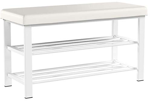 Relaxdays Schuhbank, offen, für 6-8 Paar Schuhe, Schuhregal zum Sitzen, Polsterung aus Kunstleder, HxBxT 49 x 81 x 32 cm, auf 2 Etagen, weiß - 5