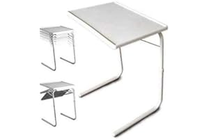 BAKAJI Tavolo Tavolino Multiuso Struttura in Acciaio Inox Regolabile in Altezza Reclinabile e Pieghevole Salvaspazio Per Divano e Letto Colore Bianco Dimensione 52 x 39 x 70 cm