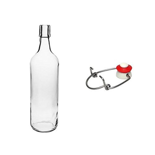 Viva Haushaltswaren – 2 x Glasflasche 1000 ml mit Bügelverschluss aus Porzellan zum Befüllen, als Milchflasche und Saftflasche verwendbar (inkl. Trichter Ø 12 cm) - 2