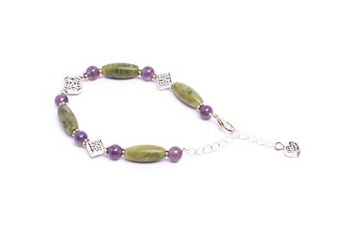 Galanta Round Faceted Amethyst Bracelet With Connemara Marble, Handmade In Ireland