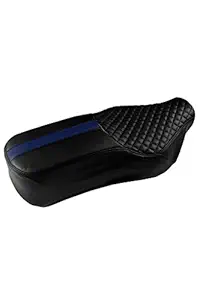 Elegant Faux Leather Custom Fit Bike Seat Cover for Jawa 42 (Cameo Black and Blue)