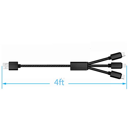 USB Kabel, 3 in 1 Lightning & Micro USB Nylon geflochtenes Ladekabel mit 8 Pin Lightning / Micro USB 2.0 Anschlüsse für iPhone 6 / 6S plus / 5 / SE, iPad Air / mini, Android-Geräte(2 Micro&1 Lightning – Schwarz) - 5