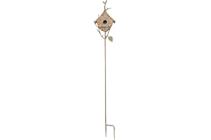 TentHome Maison d'oiseau en Métal sur Tige Mangeoire à Oiseaux Nichoir dans Jardin Décoration de Jardin Nid d'oiseaux Maison de Campagne pour Oiseaux - H100cm (Blanc)