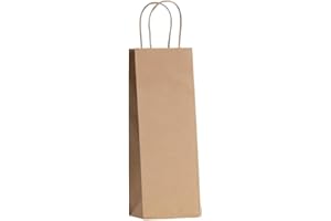DOT Horeca Solutions 25 Shopper porta bottiglia AVANA vino Buste di Carta Sacchetti Regalo per Bottiglie con Manico 14x8x40 cm Carta Kraft Sacchetto Busta per Vino naturale