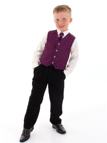 4-Piece Boys Black & Purple Suit