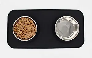 The Pets Company Stainless Steel Food and Water Dog Bowls with Silicon Mat, Anti Spill Anti Skid Dog Feeder with 2 Bowls, 320 Ml