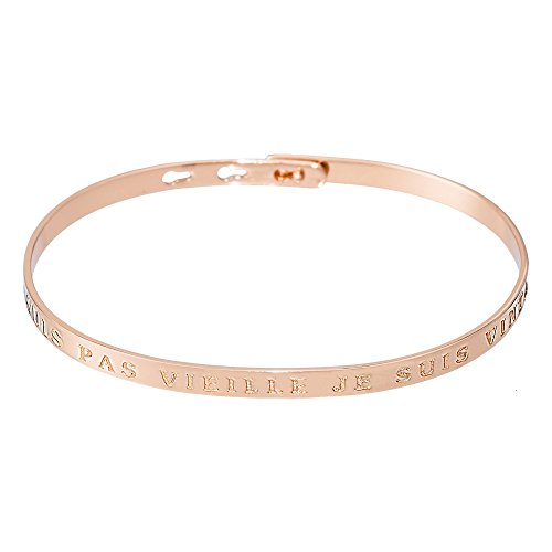 Mes-bijoux.fr Bracelet Jonc Classique en Laiton Rosé - Je NE suis Pas Vieille Je suis Vintage