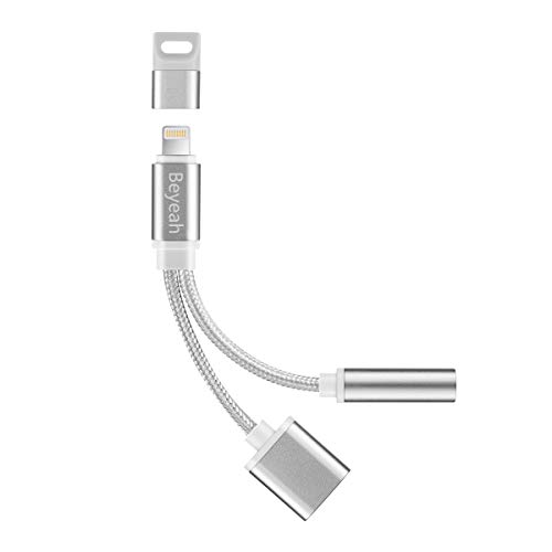 Beyeah 2 in 1 Lightning AUX Adapter für iPhone XS/XS Max/XR / iPhone X/iPhone 8/8 Plus/iPhone 7/7 Plus, AUX Lightning Audio und Lade Adapter (Argent) - Auch ab iOS12 oder höher unterstützt Beyeah 2 in 1 Lightning AUX Adapter für iPhone XS/XS Max/XR / iPhone X/iPhone 8/8 Plus/iPhone 7/7 Plus, AUX Lightning Audio und Lade Adapter (Argent) - Auch ab iOS12 oder höher unterstützt