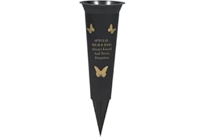 PRIDE HOME & GARDEN PHG Limited Edition Graveside Flower Vase with Personalised Verse | Unique Grave Side Flower Pot | Memorial Gift for Loved One | Durable Plastic Flower Holder | 33 x 11 (Mum and Dad Black)