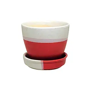 ShopMeFast 2 Shade Ceramic Pots Ceramic Planters with Saucers/Plate for Indoor Plants/Planters,Home Decor,Garden Decor, Decorative Succulents Pot (Color: Pink, White)(L:10 cm, W:10 cm, H:9 cm)