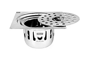 CHILLY Cockroach Trap Square Gypsy Flat Cut with Waste Pipe Hole For Kitchen Sinks and Wash Stainless Steel AISI 304 (18/8) Floor Drain Cover/Jali/Grating (Glossy Finish) - CCT-SGFC-127-GF