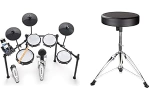 Alesis Nitro Max Kit elektriskt trumset med tysta mesh-pads, 10" dual zone-snarr, Bluetooth, 440+ autentiska ljud, Drumeo, USB MIDI, kickpedal & Rockjam DP-001 Trumpall, Svart, En Storlek