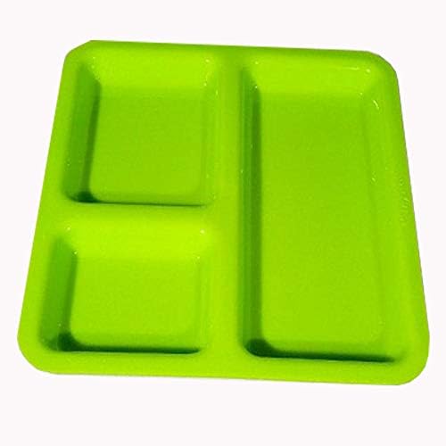 Decornt Food-Grade Virgin Plastic (Microwave-Safe) 3-Compartments Divided-Dinner Plate; Set of 3; Length 10 Inches X Breadth 10 Inches; Green Color.
