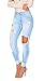 Produktbild iRachel Damen Jeans Hose Butt Lift Skinny Röhrenjeans Bleistifthose Blau Denim Loch Bleistift Hose
