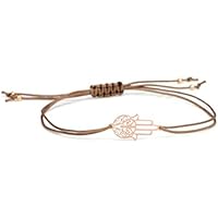 SCHOSCHON Damen Symbol Armband - Hamsa - Fatimas Hand , Taupe-Rosegold, 925 Silber rosevergoldet | Schmuck Textilarmband