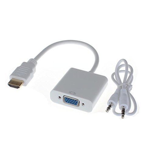 Switchali HDMI auf VGA Konverter Adapter mit Audio USB Kabel Stecker 1080P für PC (Weiß)