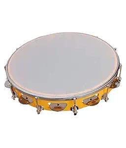 Tijarat Online Store Tambourine/Fibre Dafli 10 inch Hand Percussion Musical Instrument (Yellow, Random Colour)