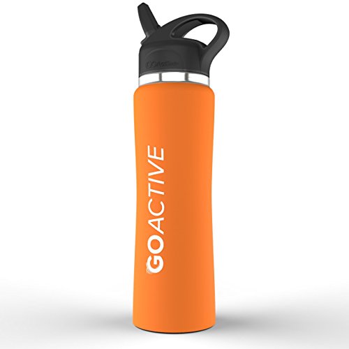 GO Active Insulated Water Bottle Straw. Stainless Steel Double Wall Sport bottle keeps ice cubes ove GO Active Insulated Water Bottle Straw. Stainless Steel Double Wall Sport bottle keeps ice cubes ove