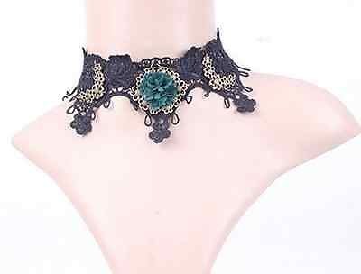 Estilo Vintage & de encaje negro flor verde Gótico False Collar Garga
