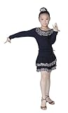Colorfulworldstore Latin salsa cha cha tango Ballroom Dance Dress-2sets(Long-sleeved Shirts+skirt)-Black+Leopard