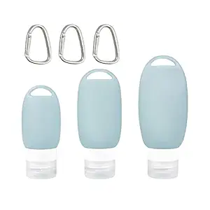 MAYCREATE 3pcs Travel Bottles for Toiletries,40ml/60ml/90ml Portable Soft Silicone Empty Bottle Refillable Cosmetic Containers for Shampoo,Soap,Lotion Dispenser with Carabiner,Easy to Squeeze Out