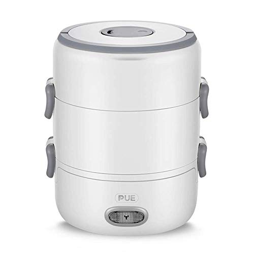 Preisvergleich Produktbild Elektrische Brotdose, tragbare 3-Tier-Lebensmittel-Durchlauferhitzer, Keramik-Liner-Mini-Reis-Dampfer-Kocher, Thermischer Lebensmittelbehälter Lebensmittelqualität,White