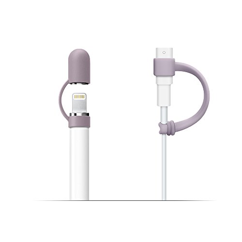 [3 Stück] FRTMA für Apple Bleistift Kappe/Apple Bleistift Kappe Halter/Lightning Kabel Adapter Leine für iPad Pro Bleistift (Lavendel) - 4