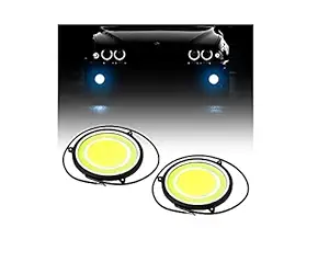 Autofetch Car 3.5-Inch COB Led DRL with Yellow Turn Signal Light Flexible Round Shape Super Bright Fog Lamp (White/Ice-Blue) (Set of 2) for Maruti Swift Dzire 2017