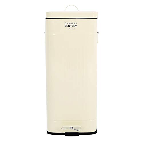 Bentley Home - Poubelle carrée à pédale - acier - style rétro - crème/bleu - 30 L - Crème