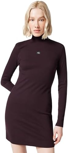 Calvin Klein Mini DRES LV047E204G - Abito da Donna con Etichetta in Tessuto, 2 x 2 cm, Viola (Marrone Moka), L, Viola (Marrone Moka), L