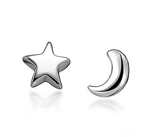 Scrox 1Pair Fashion Earrings Sliver Earrings Shiny Exquisite Star and Moon Design Earrings Women Girls Earrings Ear Studs Beautiful and charming Jewelry Accessories Gift