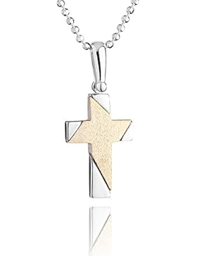 fish Jungen, Mädchen-Silberkette 925 Sterlingsilber Kreuz Anhänger vergoldet