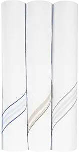 Kuber Industries Lining Design 100% Cotton Premium Collection Handkerchiefs Hanky for Men, Set of 3 (White), Standard (HS_37_KUBMART020436)