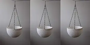 Sanchana Plastic Flower Pot with Hanging Chain for Garden and Balcony ( White ) - ( Pack of 3 )