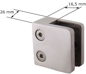 Edelstahl Glashalter mit Sicherungsplatte 45/45 mm flacher Ansatz – für Glasstärke 8,76 mm (S070608-876) - 2