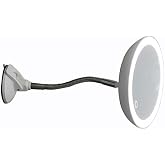 LAND OF MYTH - Bathroom Makeup-Shave Mirror with LED Strip Light, 10X HD Magnification, Flexible, Touch Light Dimming, Adjustable Arm