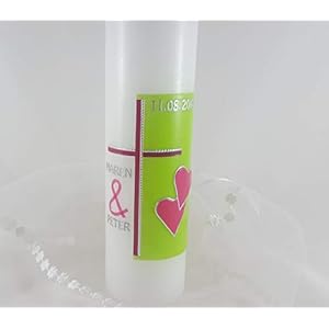Hochzeitskerze/Größe 250 x 60 mm/pink / grün/Herzen / andere Farben möglich