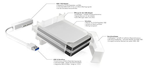 Icy Box IB-AC7032-U3 USB 3.0 Adapter für 2,5 Zoll SATA Festplatten und SSDs inkl. Doppel-Schutzbox, SATA III, UASP, weiß - 4