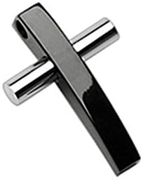 Urban HQ Stainless Steel 2 Tone Black and Silver Modern Cross Pendant supplied on a 18" Chain Necklace